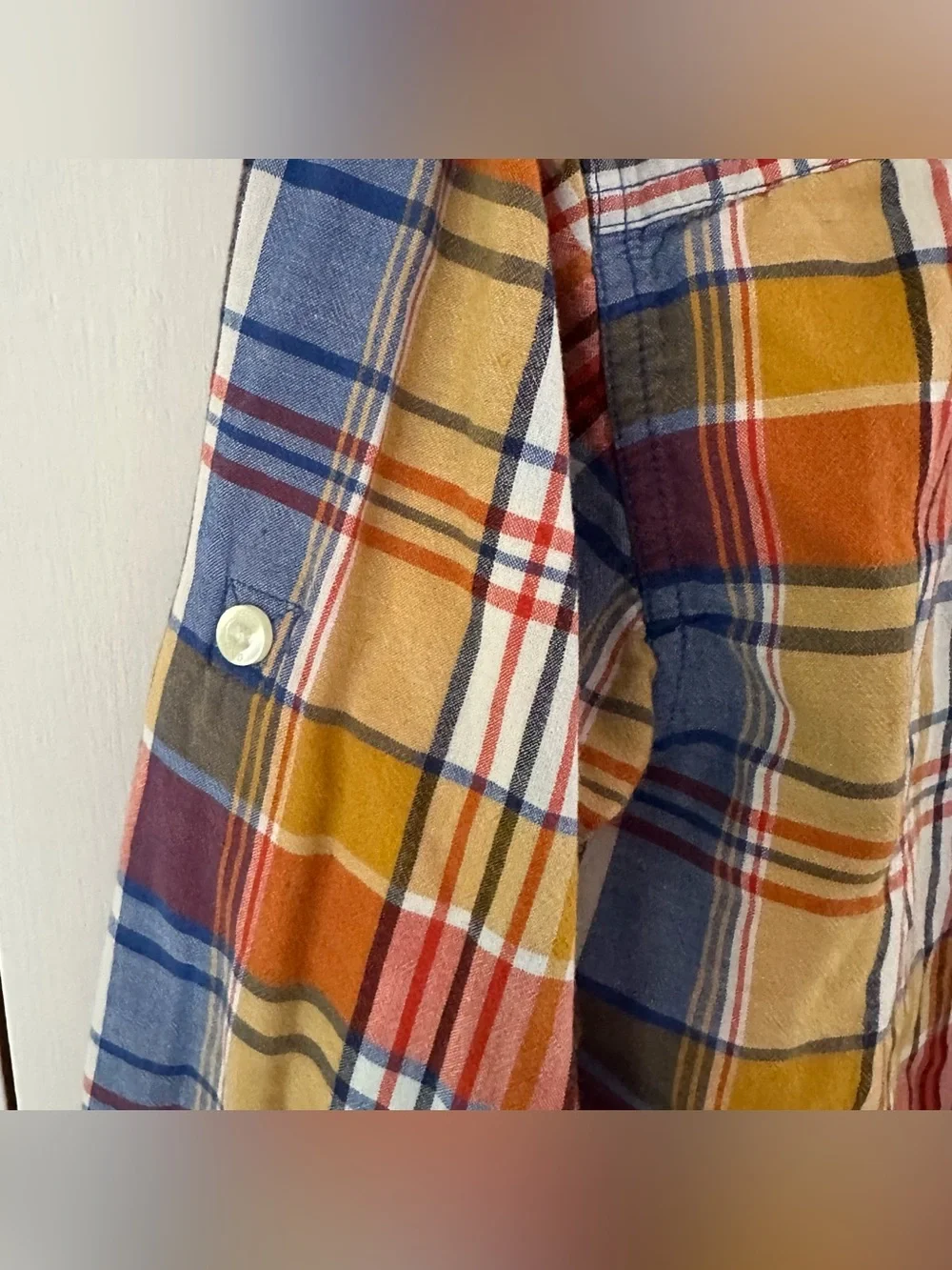 Gap Madras Plaid Button-Up Shirt Kids XXL 14-16 Orange Blue Double Layer Cotton